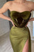 Olive Green Strapless Mermaid Evening Dress with Split