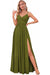 Spaghetti Strap V-Neck Chiffon Bridesmaid Dress with Slit