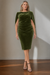 Olive Plus size Fuchsia velvet dress with a cowl neck and cape sleeves #25