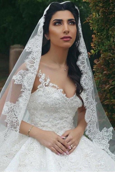 One Layer Wedding Veil with Lace Edge - Accessories