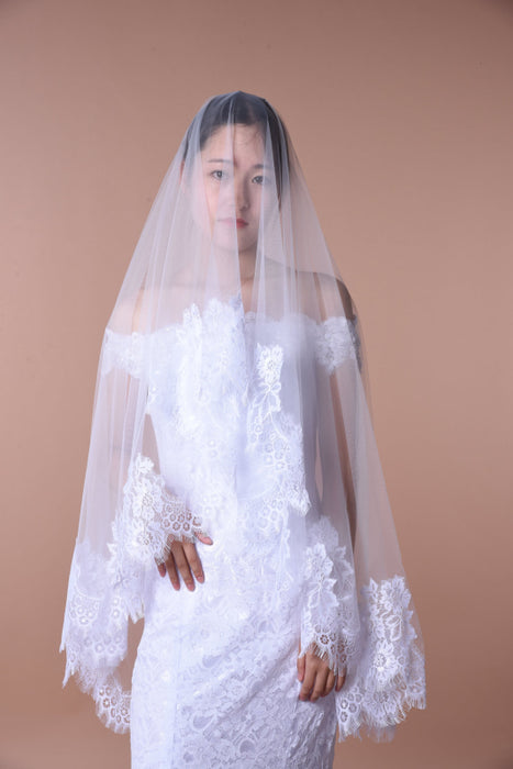 One Layer Wedding Veil with Lace Edge - Accessories