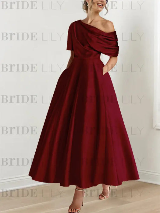 One-shoulder A-line Princess Dress with Ruffles for the Mother of the Bride