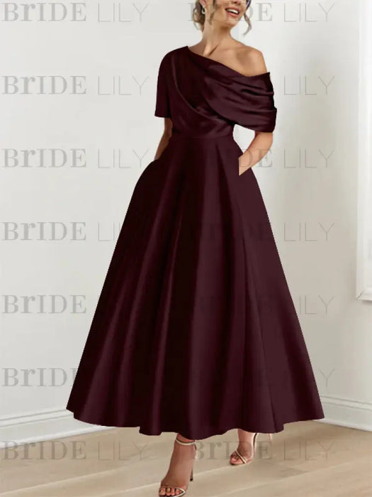 One-shoulder A-line Princess Dress with Ruffles for the Mother of the Bride