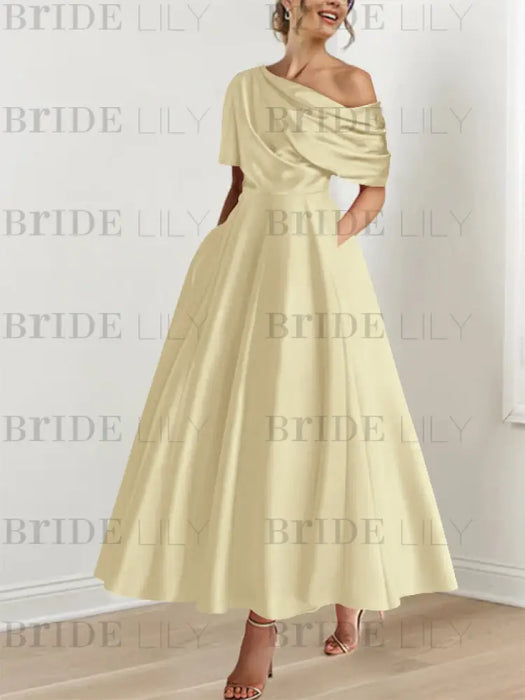 One-shoulder A-line Princess Dress with Ruffles for the Mother of the Bride