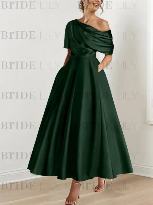 One-shoulder A-line Princess Dress with Ruffles for the Mother of the Bride
