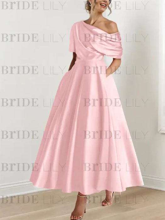 One-shoulder A-line Princess Dress with Ruffles for the Mother of the Bride