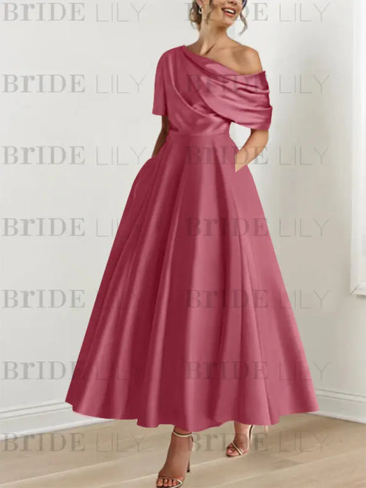 One-shoulder A-line Princess Dress with Ruffles for the Mother of the Bride