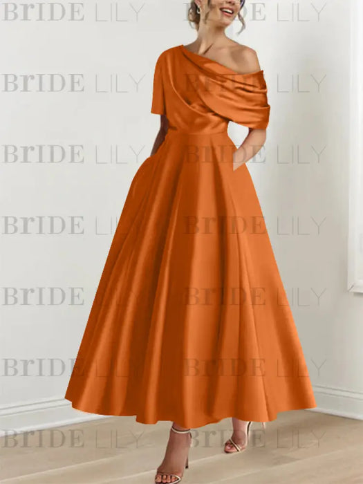 One-shoulder A-line Princess Dress with Ruffles for the Mother of the Bride