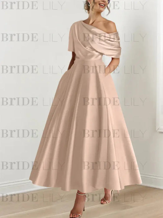 One-shoulder A-line Princess Dress with Ruffles for the Mother of the Bride