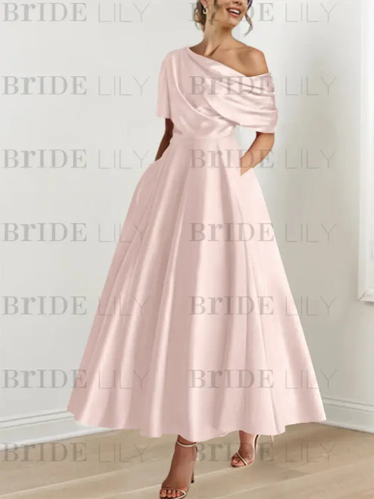 One-shoulder A-line Princess Dress with Ruffles for the Mother of the Bride