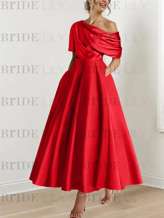One-shoulder A-line Princess Dress with Ruffles for the Mother of the Bride