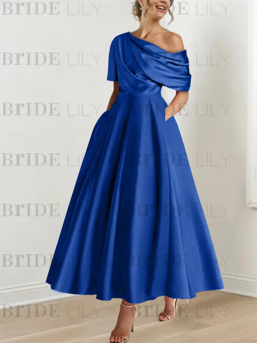 One-shoulder A-line Princess Dress with Ruffles for the Mother of the Bride
