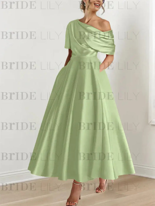 One-shoulder A-line Princess Dress with Ruffles for the Mother of the Bride