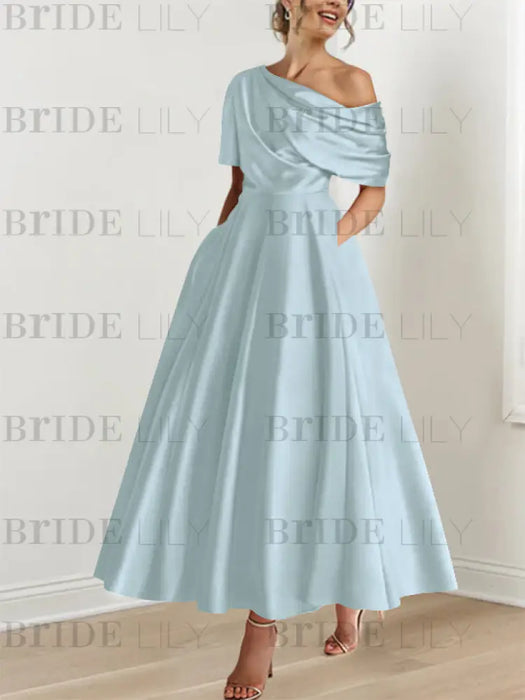 One-shoulder A-line Princess Dress with Ruffles for the Mother of the Bride