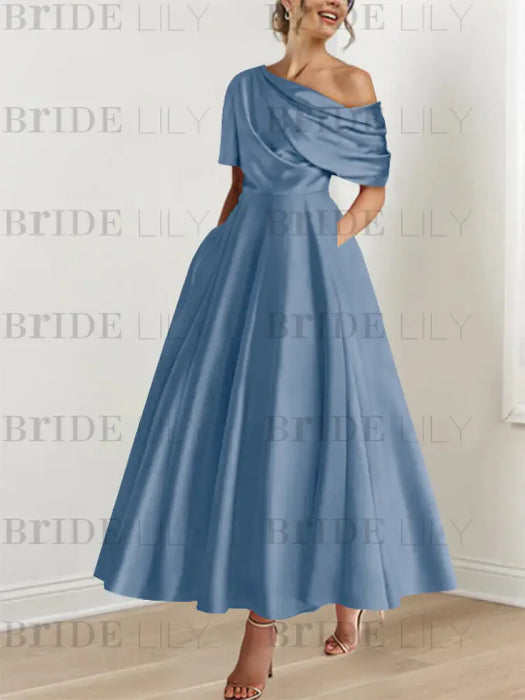 One-shoulder A-line Princess Dress with Ruffles for the Mother of the Bride