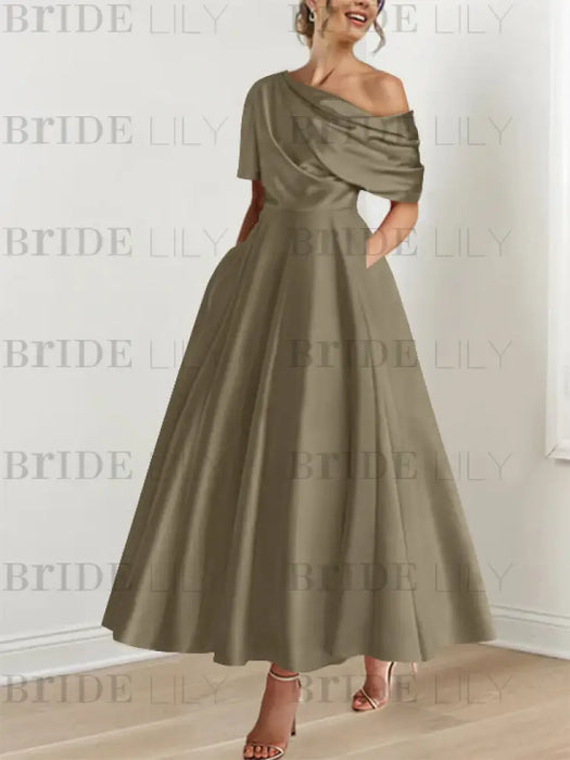 One-shoulder A-line Princess Dress with Ruffles for the Mother of the Bride