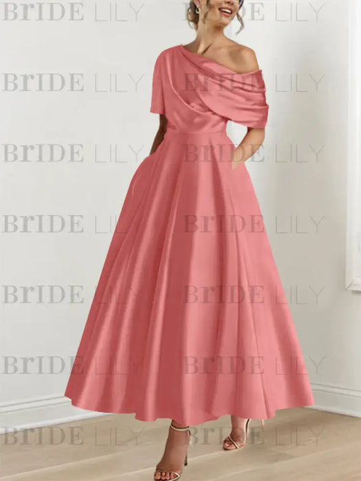 One-shoulder A-line Princess Dress with Ruffles for the Mother of the Bride