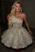 One Shoulder Sequins Gold Prom Dress Short Aline Homecoming Dress
