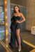 One Shoulder Beadings Mermaid Prom Dress Side Slit