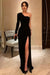 One Shoulder Black Long Prom with High Slit Black Velvet Formal Evening Dress Prom Dress