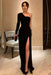 One Shoulder Black Long Prom with High Slit Black Velvet Formal Evening Dress Prom Dress