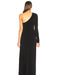 One Shoulder Black Velvet Long Prom Dresses with High Slit, Long Black Velvet Formal Evening Dresses