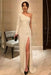 One Shoulder Ivory Velvet Long Prom Dresses with High Slit