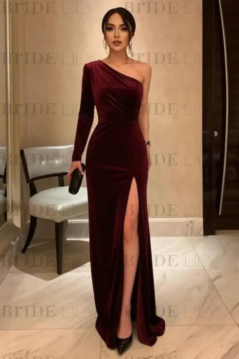 princess polly baby blue dress A Line Burgundy Velvet Prom Dresses Formal Velvet Evening Dresses – Hoprom main image 1