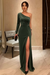 One Shoulder Dusty Sage Velvet Long Prom Dresses with High Slit