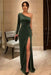 One Shoulder Dusty Sage Velvet Long Prom Dresses with High Slit