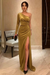 One Shoulder Gold Velvet Long Prom Dresses with High Slit