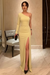 One Shoulder Daffodil Velvet Long Prom Dresses with High Slit