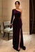 One Shoulder Regency Velvet Long Prom Dresses with High Slit