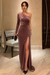 One Shoulder Wisteria Velvet Long Prom Dresses with High Slit