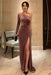 One Shoulder Wisteria Velvet Long Prom Dresses with High Slit