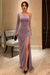 One Shoulder Lavender Velvet Long Prom Dresses with High Slit