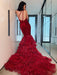 One Shoulder Burgundy Mermaid Prom Dress