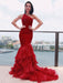 One Shoulder Burgundy Mermaid Prom Dress
