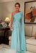 One Shoulder Chiffon Lace Aline Wedding Guest Dress with Cape - Prom Dresses