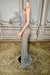 One Shoulder Crystals Floor Length Sheath Prom Dress with Long Sleeves