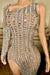 One Shoulder Crystals Floor Length Sheath Prom Dress with Long Sleeves