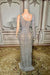 One Shoulder Crystals Floor Length Sheath Prom Dress with Long Sleeves