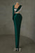 One Shoulder Dark Green Satin Mermaid Prom Dress with Beadings