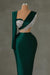 One Shoulder Dark Green Satin Mermaid Prom Dress with Beadings