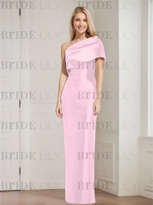 Candy Pink mother of the bride column gown with folded shoulder drape