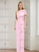 Candy Pink mother of the bride column gown with folded shoulder drape
