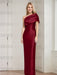 Dark Red mother of the bride column gown with folded shoulder drape