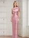 Dusty Pink mother of the bride column gown with folded shoulder drape