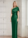 Emerald Green mother of the bride column gown with folded shoulder drape
