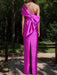 Back view of the fuchsia column gown with a bow back
